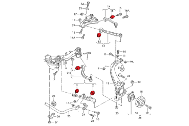 Full Front Polyurethane Wishbones Bushings Kit - Audi - Street Hardness