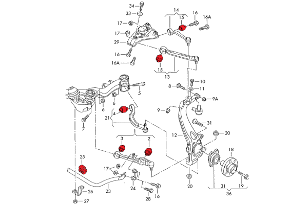 Full Front Polyurethane Wishbones Bushings Kit - Audi B6 / B7