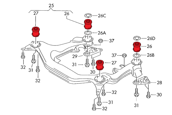 Polyurethane Subframe Mounts, Front, Audi B5 B6 B7 C5